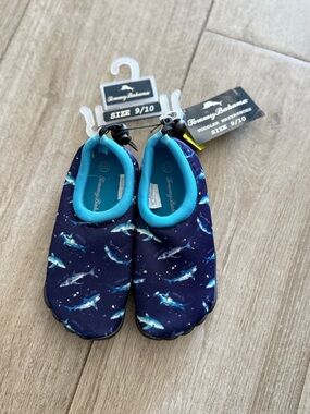 Tommy Bahama Navy Shark Print Kids Water Shoes with Turquoise Trim